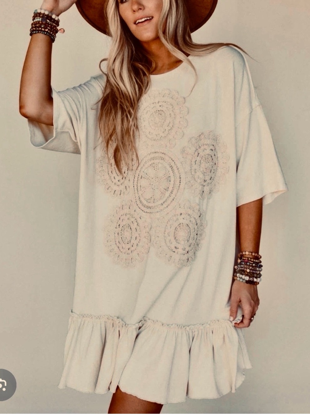 easel Natural Crochet-Front Mini Dress